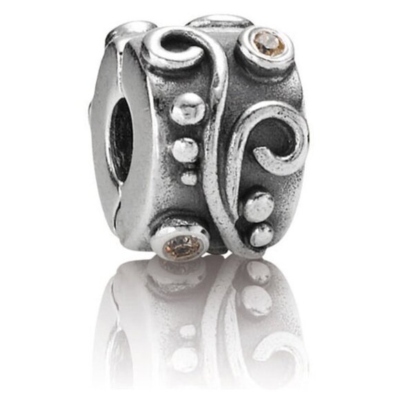 PANDORA Tendril Champagne CZ Clip Authentic Sterling Silver Zirconia Swirls - Picture 1 of 12